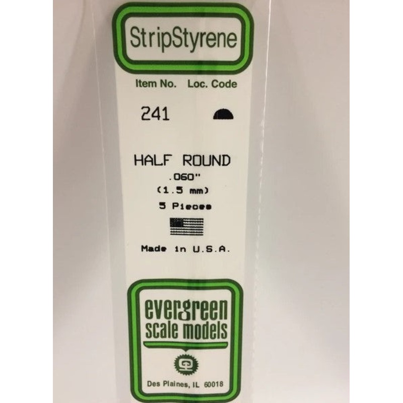 Evergreen 241 .060 (1.5mm) 1/2 Round (5pcs)