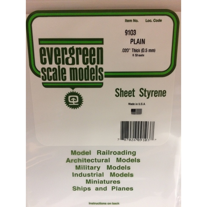 Evergreen #9103 Styrene Sheets: White 6 pack 0.020 (0.50mm) x 8 x 21