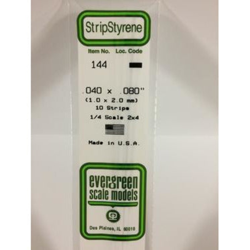 Evergreen #144 Styrene Strips: Dimensional 10 pack 0.040 (1.0mm) x 0.080 (2.0mm) x 14 (35cm)