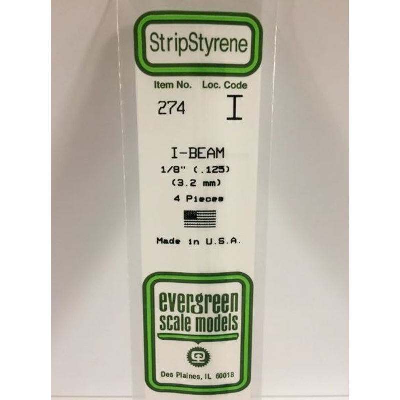 Evergreen 274 .125 / 3.2mm  I Beam (4pcs)