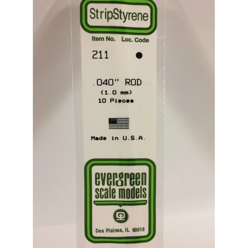 Evergreen 211 .040 / 1mm OD Solid Rod (10pcs)