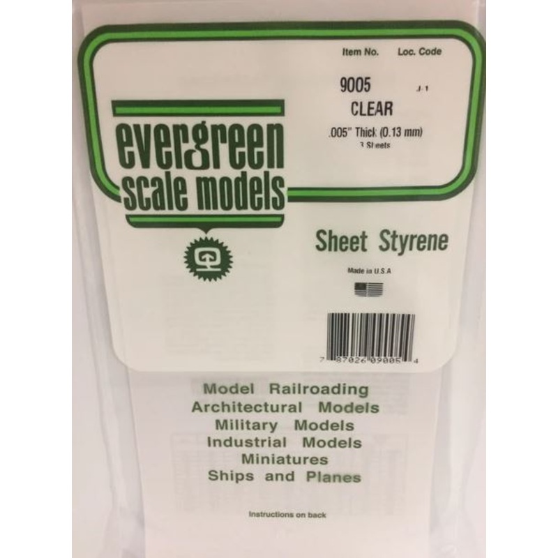 Evergreen 9005  .005 Clear Sheet (3pcs)