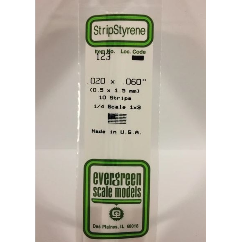 Evergreen 123 .020 x .060 (.51mm x 1.5mm) Strips (10pcs)