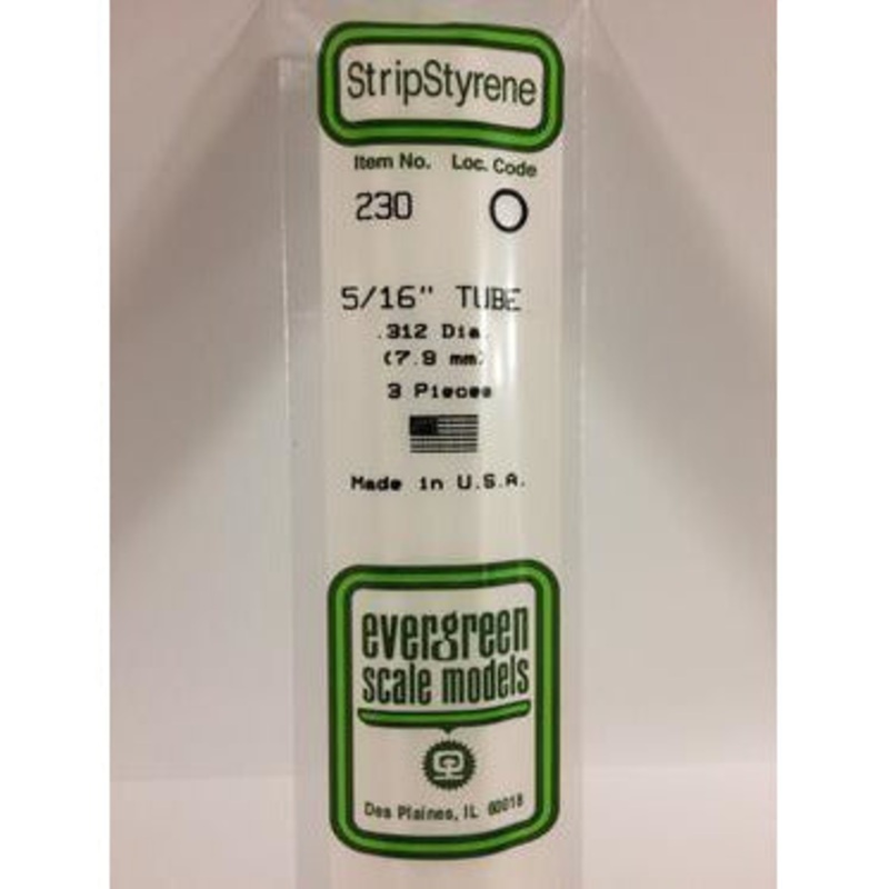 Evergreen #230 Styrene Tubes: Round 5/16 3 pack 0.312 (7.9mm) OD x 14 (35cm)