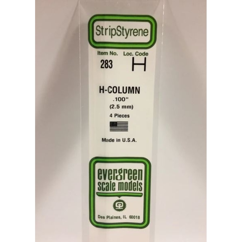 Evergreen 283 .100 / 2.5mm H Beam (4pcs)
