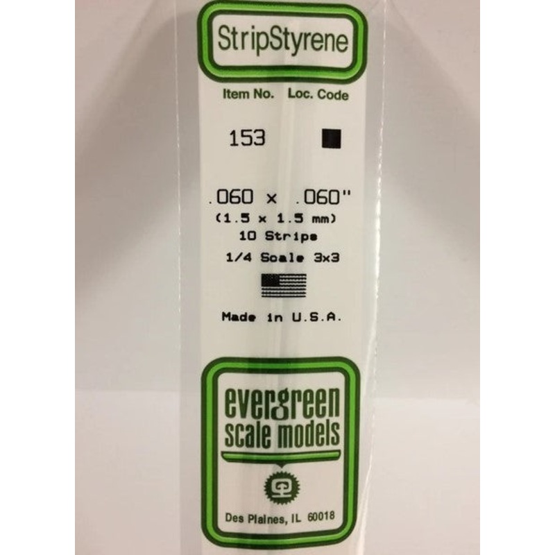 Evergreen 153 .060 X .060 / 1.5 x 1.5mm Square (10pcs)