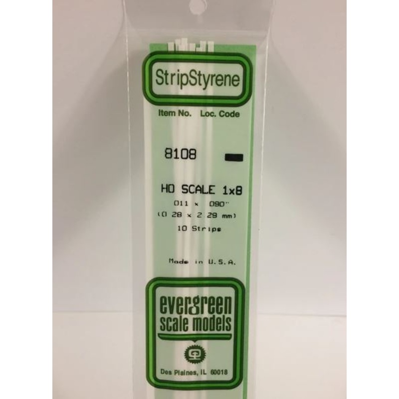 Evergreen 8108 .011 x .092 Ho Scale Strip