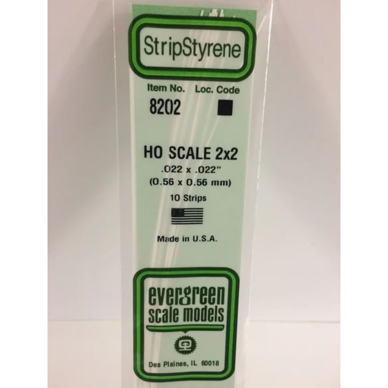 Evergreen 8202 .023 x .023 Ho Scale Strip