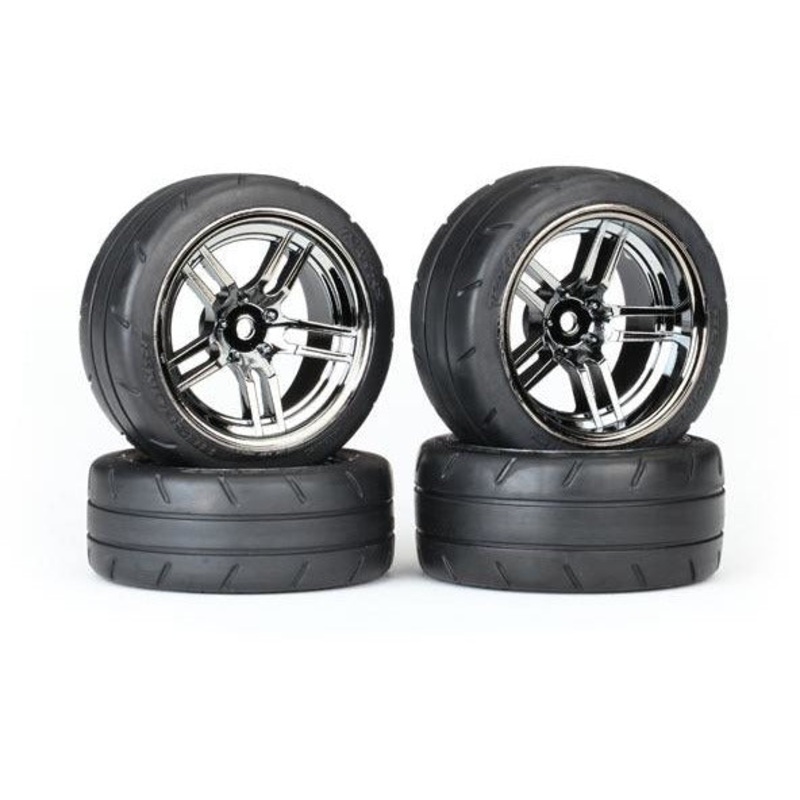 TRA8375 Tires and Wheels, assembled, split spoke black chrome wheels 1.9 response tires, foam inserts, front, rear, VXL rated