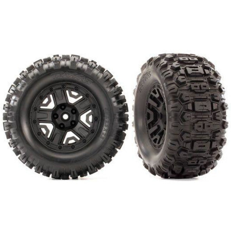 Traxxas Tires & Wheels, Assembled, Glued (2.8) (Rustler 4X4 black wheels, Sledgehammer tires, foam inserts) (2) (TSM rated) – TRA6792