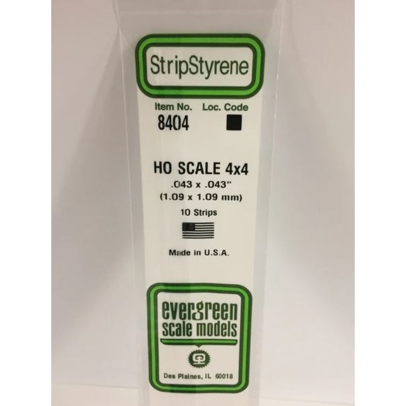 Evergreen 8404 .046 x .046 Ho Scale Strip