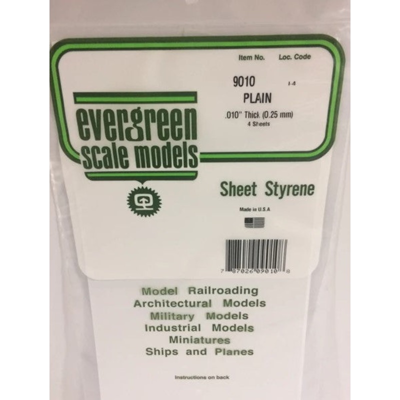 Evergreen 9010 .010  / 0.25mm Polystyrene Sheet White (4pcs)