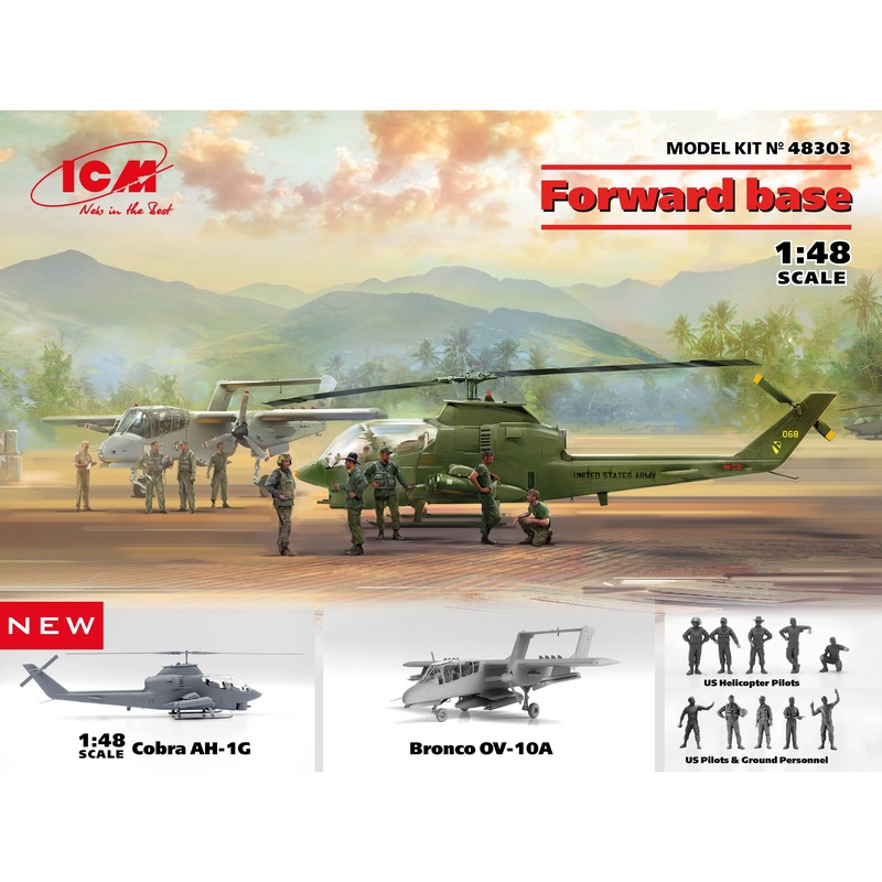 Forward base Cobra AH-1G + Bronco OV-10A with US Pilots & Ground Personnel and US Helicopter Pilots 1/48 #48303 by ICM
