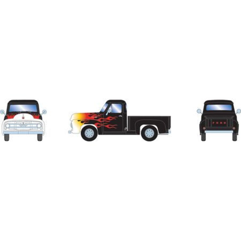 Athearn ATH26464 HO RTR 1955 Ford F-100 Pickup, Black/Flames