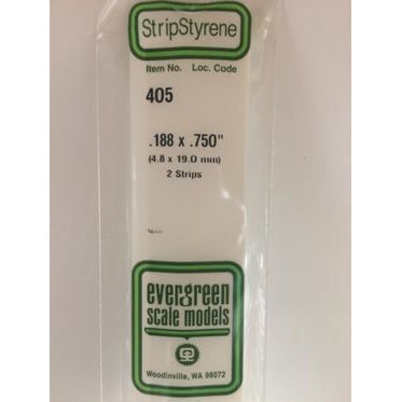 Evergreen #405 Styrene Strips: Dimensional 2 pack 0.188 (4.8mm) x 0.750 (19.0mm) x 24 (60cm)