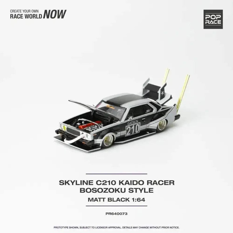 Pop Race 1:64 Skyline C210 Bosozuku Style Matt Black