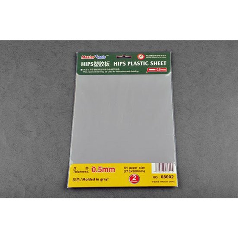 Master Tools 0.5mm HIPS plastic sheet (Styrene) 210mm x 300mm (2pc) #8002