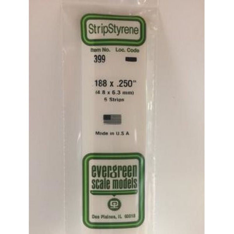 Evergreen #399 Styrene Strips: Dimensional 6 pack 0.188 (4.8mm) x 0.250 (6.3mm) x 24 (60cm)