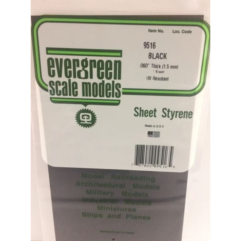 Evergreen 9516 .060 (1.5mm) Black Sheet