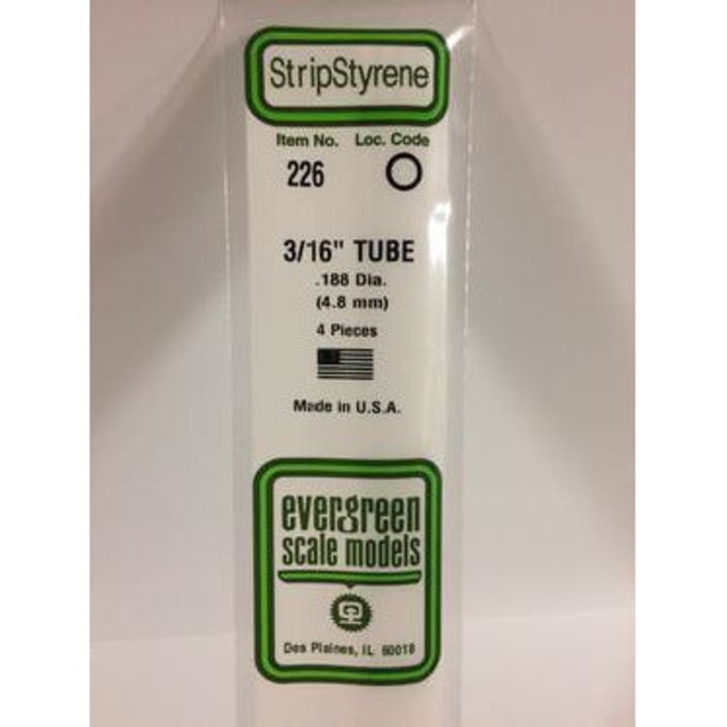Evergreen #226 Styrene Tubes: Round 3/16 3 pack 0.188 (4.8mm) OD x 14 (35cm)
