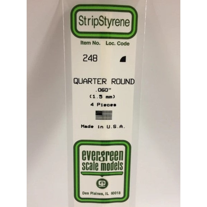 Evergreen 248 .060 (1.5mm) Qtr Round (4pcs)