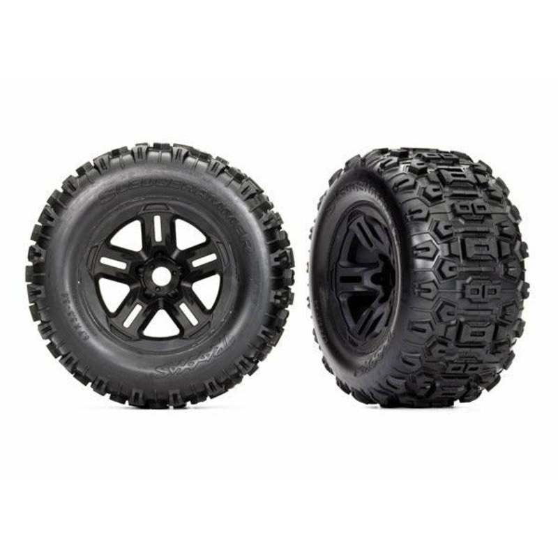 TRA9672 Tires And Wheels, Assembled, Glued (3.8 Black Wheels, Sledgehammer Tires, Foam Inserts) (2)