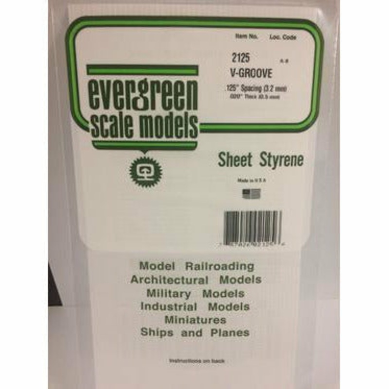 Evergreen #2125 Styrene Siding: 0.020 V-Groove 0.125 (3.2mm) Spacing 6 x 12
