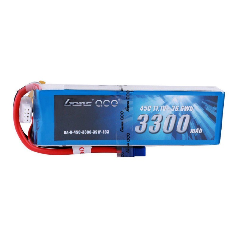 Gens Ace – 503 – 3300mAh 11.1V 45C 3S1P LiPo Battery Pack with EC3 Plug 136x42x22mm