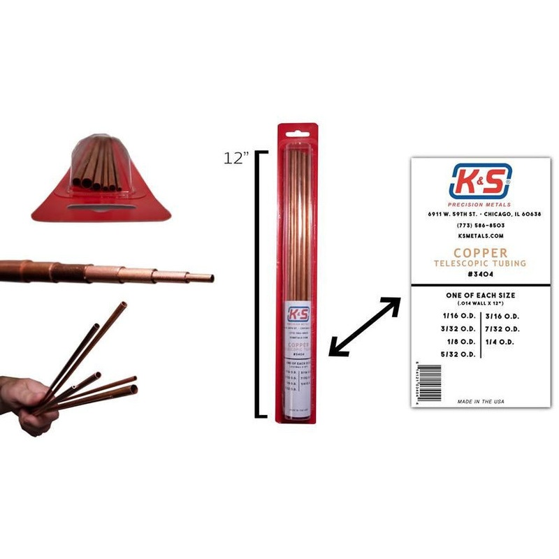 K&S Copper Telescopic Tubing Selection 12 (7 pcs 1/16 thru 1/4 OD) KSE3404