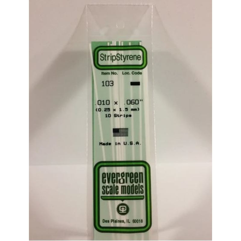 Evergreen 103 .010 x .060 (0.25 x 1.5mm) Strips (10pcs)