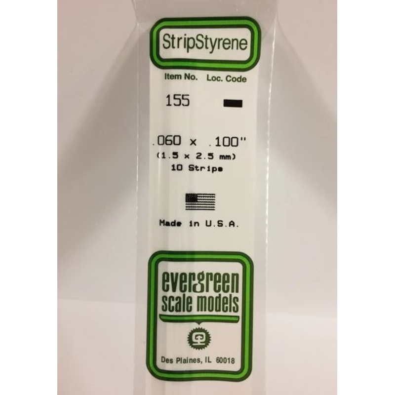 Evergreen 155 .060 x .100 (1.5 x 2.5mm) Strips (10pcs)