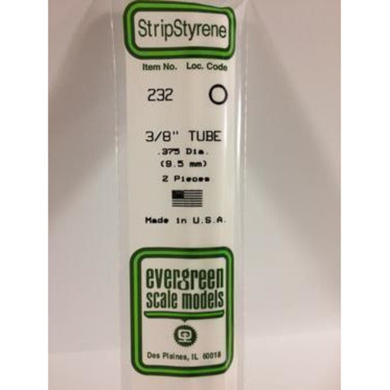 Evergreen #232 Styrene Tubes: Round 3/8 2 pack 0.375 (9.5mm) OD x 14 (35cm)
