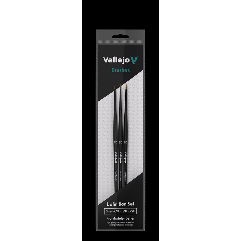 Vallejo Brush Set B01990 Definition Natural Hair 4/0 3/0 2/0 Pro Model