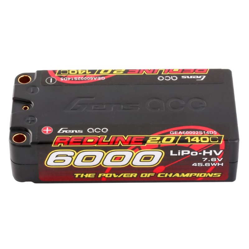 Gens Ace Redline 2.0 2S Shorty LiHV Battery 140C (7.6V/6000mAh) w/5mm Bullets – GEA60002S14D5