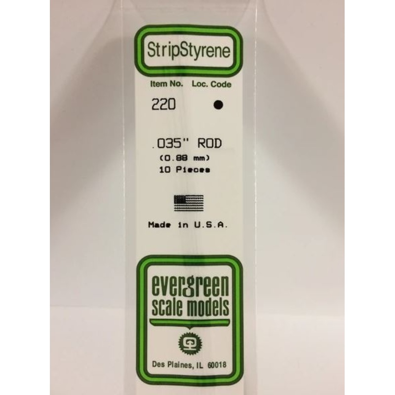 Evergreen 220 .035 (.88mm) OD Solid Rod (10pcs)