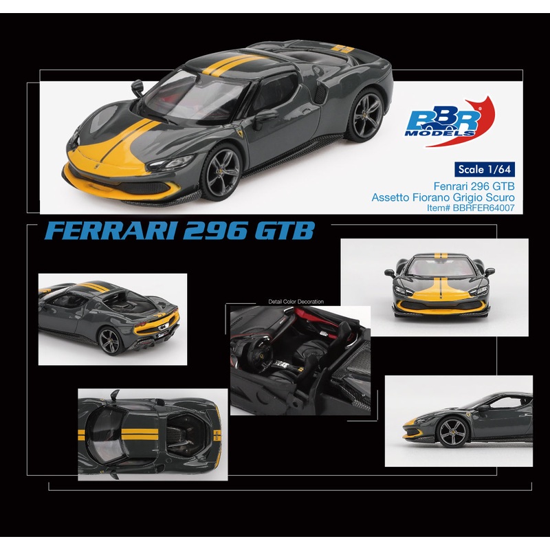(PRE-ORDER) BBR Models 1:64 Ferrari 296 GTB Assetto Fiorano Grigio Scuro BBRFER64007