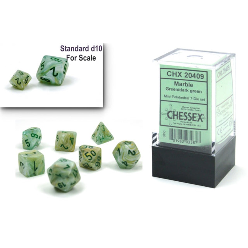 Chessex Marble  Mini 7-Die Set Green/Dark Green CHX20409