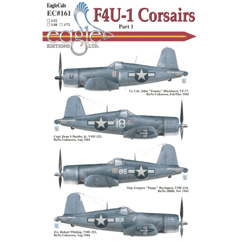 Eagle Editions Decal Set 1/48 F4U1 Corsairs – EC161-48