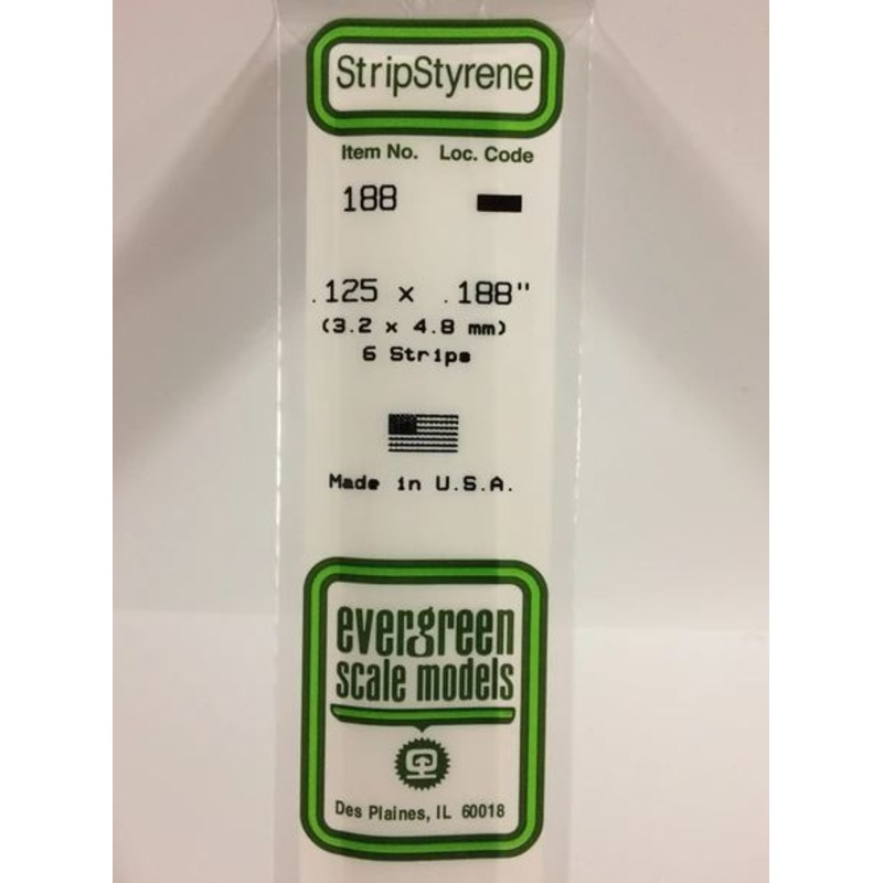 Evergreen 188 .125 x .188 (3.2mm x 4.8mm) Strips (6pcs)