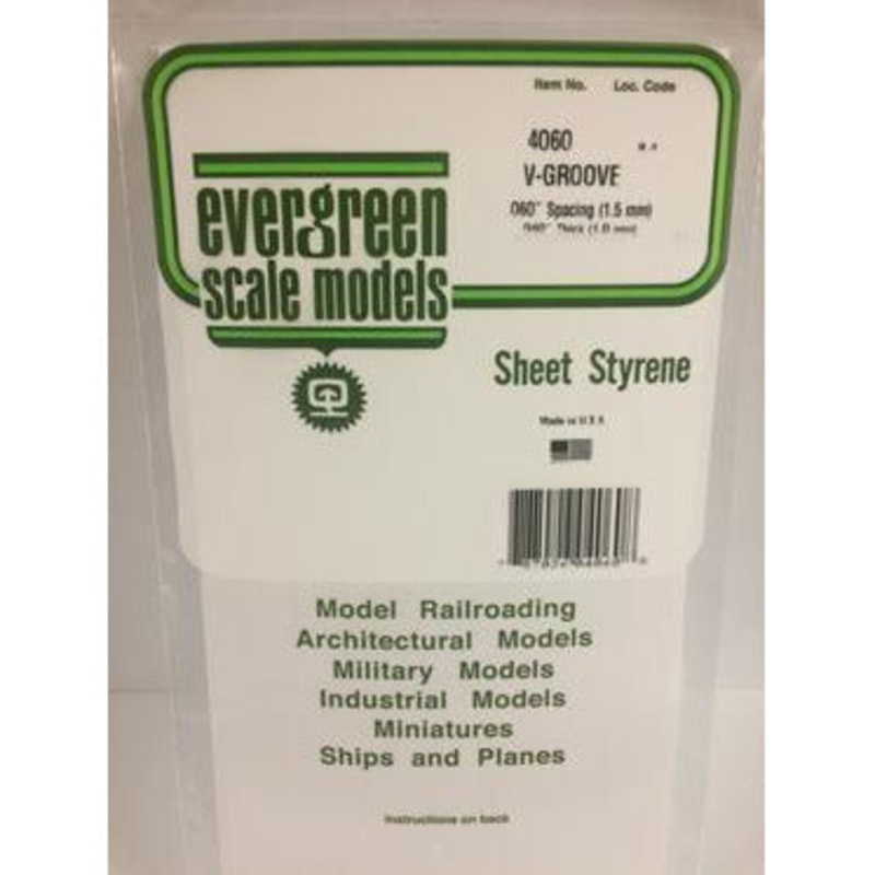 Evergreen #4060 Styrene Siding: 0.040 V-Groove 0.060 (1.5mm) Spacing 6 x 12