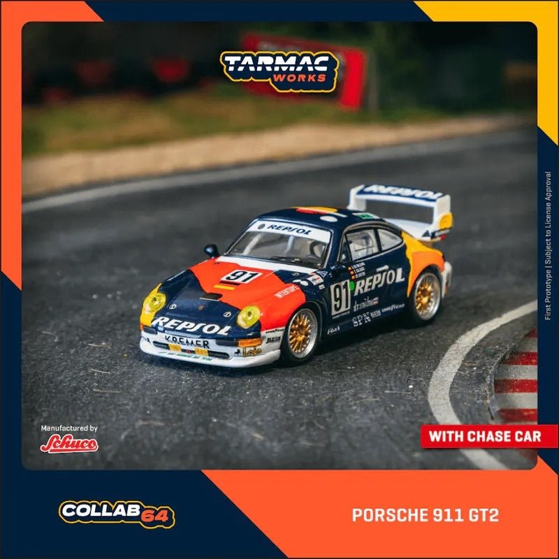 (PRE-ORDER) Tarmac Works x Schuco 1:64 Porsche 911 GT2 REPSOL