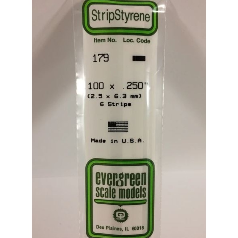 Evergreen 179 .100 x .250 (2.5 x 6.3mm)  Strips (6pcs)