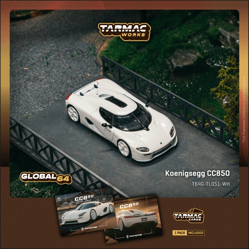 (PRE-ORDER) Tarmac Works 1:64 Koenigsegg CC850 White + Trading Cards Combo Set