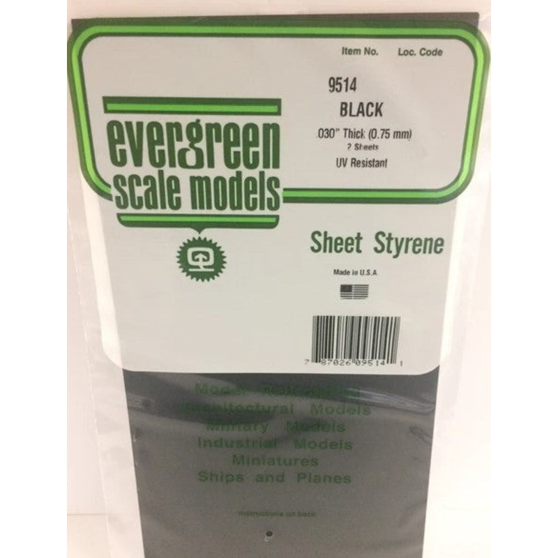 Evergreen 9514 .030 /  0.75mm Thick Black Sheet (2pcs)