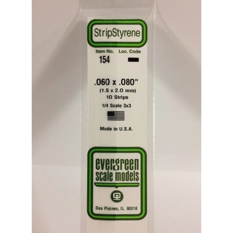Evergreen 154 .060 x .080 (1.5 x 2.0 mm) Strips (10pcs)