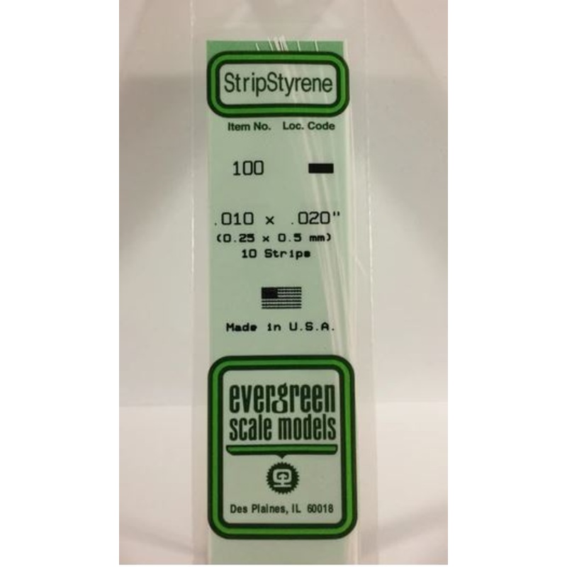 Evergreen 100 .010 x .020 (0.25 x 0.5mm) Strips (10pcs)