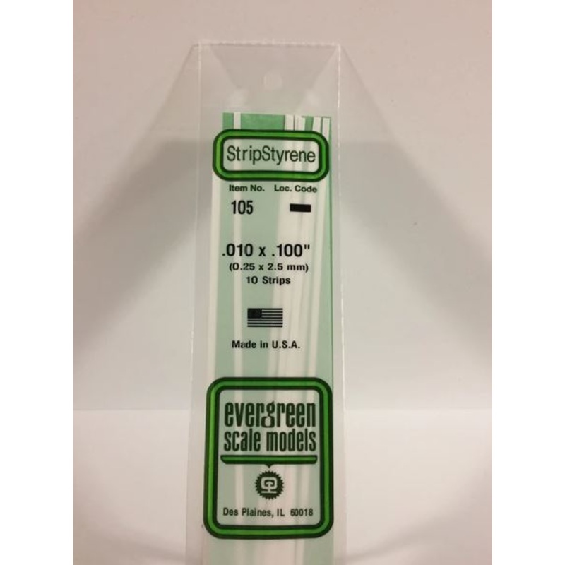 Evergreen 105 .010 x .100 (0.25 x 2.5mm) Strips (10pcs)