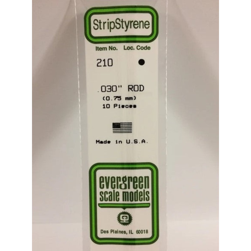 Evergreen 210 .030 / .75mm OD Solid Rod (10pcs)