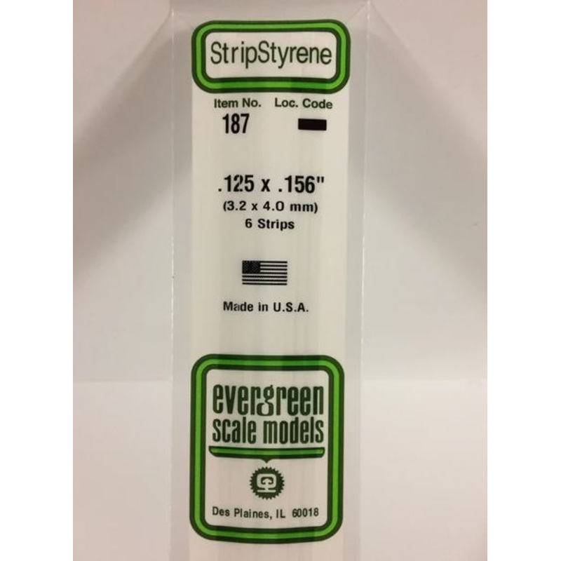 Evergreen 187 .125 x .156 (3.2mm x 4mm) Strips (6pcs)