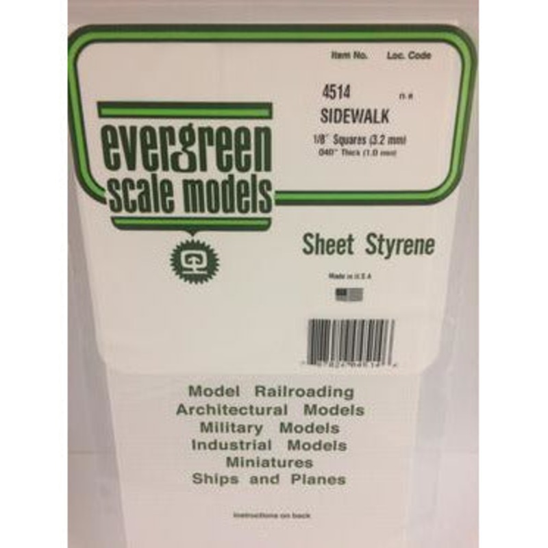 Evergreen #4514 Sidewalk 1/8 (3.2mm) x 1/8 (3.2mm) x 0.011 (0.28mm)